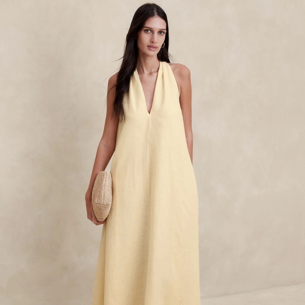 Banana Republic Pale Yellow Halter Midi Dress